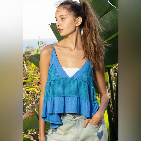 New POL Pacific Blue Lightweight V-Neck Babydoll Tank Top - Picture 4 of 6